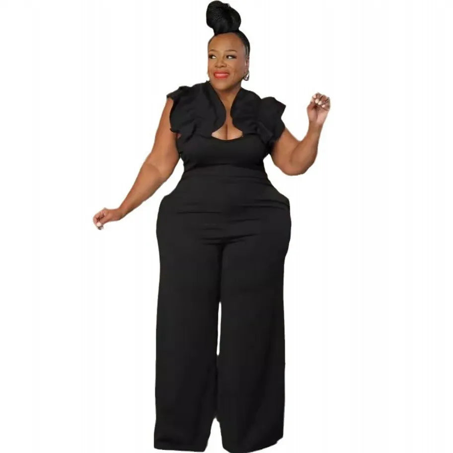 Plus Size Women Clothes Jumpsuit Summer Clothes Black Urban Leisure Bodysuit New 2024 Wide Leg Jumpsuit Wholesale Dropshipping