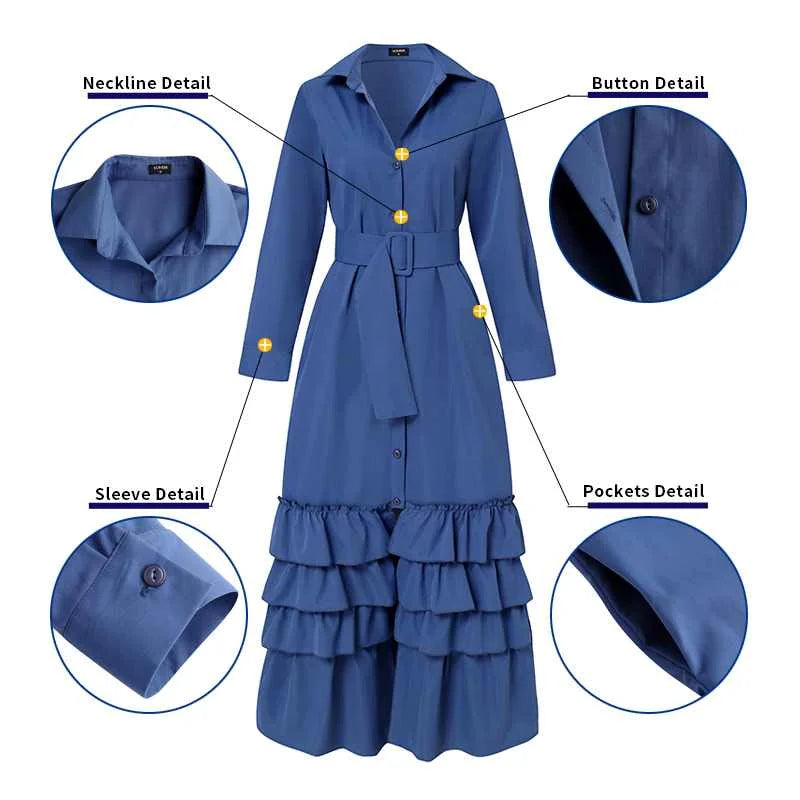 VONDA Autumn Elegant Shirt Dress 2023 Women Party Maxi Dresses Ladies Long Sleeve Solid Lapel Button Belted Elegant Long Vestido