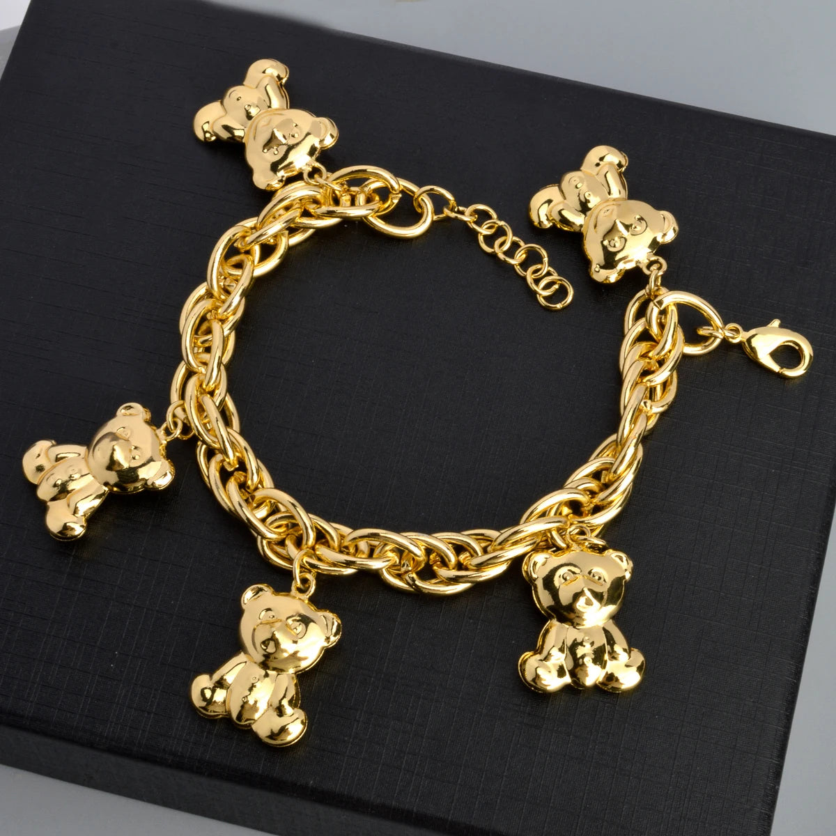 African Fashion Gold Plated Charm Bracelets Bear Pendant Copper Bracelets For Women Lover Adjustable Chain Bracelet Party Gifts