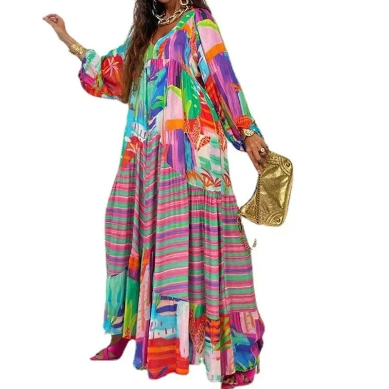 Long Dress Women Party Dashiki African Loose Pleated Beach High Waist Summer Big Dresses Prom Formal Belt Maxi Work Vestidos