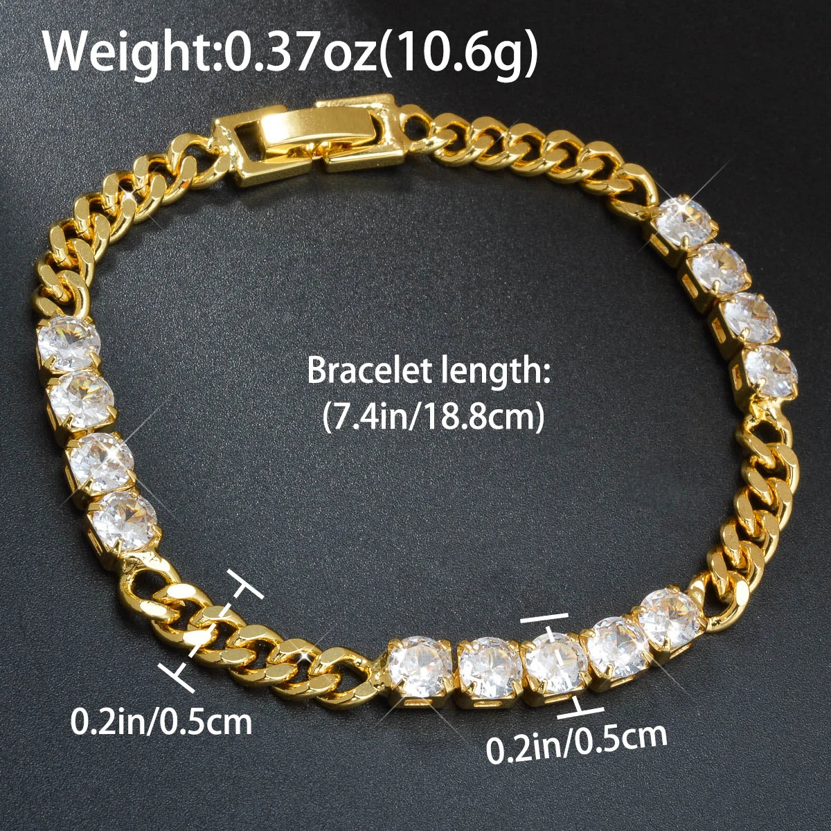 Bohemia Jewelry Shiny Zircon Bracelet Romantic Gift for Girls Classic Charms Bracelets Gold Plated Cuban Chain Wrist