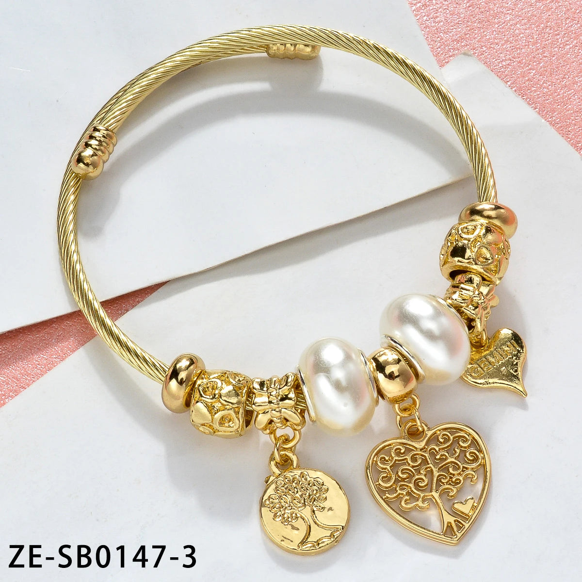 ZEADear Jewelry Pandora Bracelet Gold Color Stainless Steel Cable Wire Bangle Heart Tree of Life Charm For Women Birthday Gifts