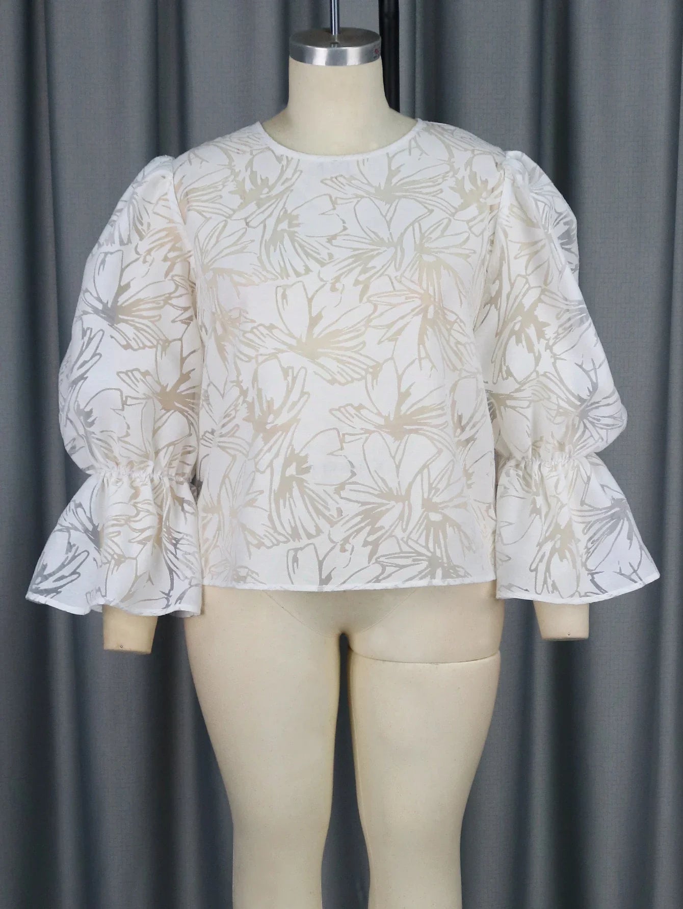 Women Sweet Floral Tops O Neck Long Puff Sleeves See Through Summer Fashion African Female Evening Party Clubwear Blouse 2024