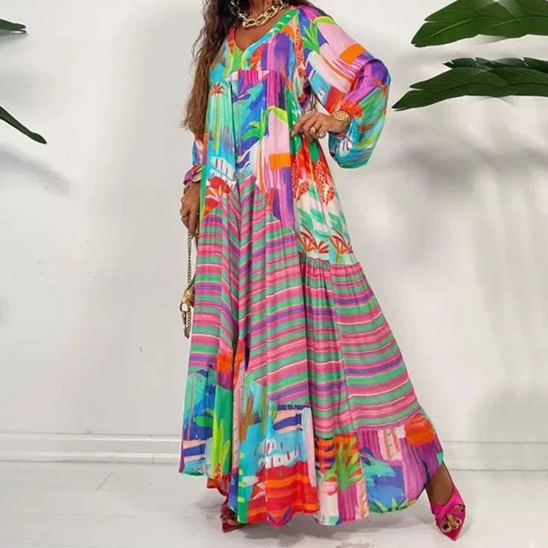 Long Dress Women Party Dashiki African Loose Pleated Beach High Waist Summer Big Dresses Prom Formal Belt Maxi Work Vestidos