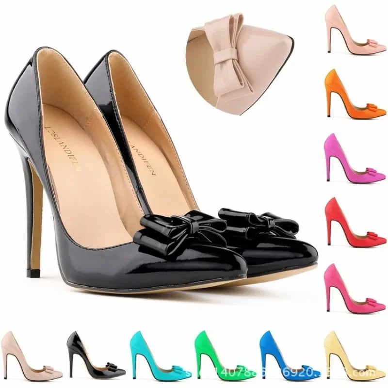 LOSLANDIFEN Women Pumps Casual Fashion Stilettos Bow Pointed Toes High Heels Elegant Butterfly Knot Lady Office Wedding Shoes