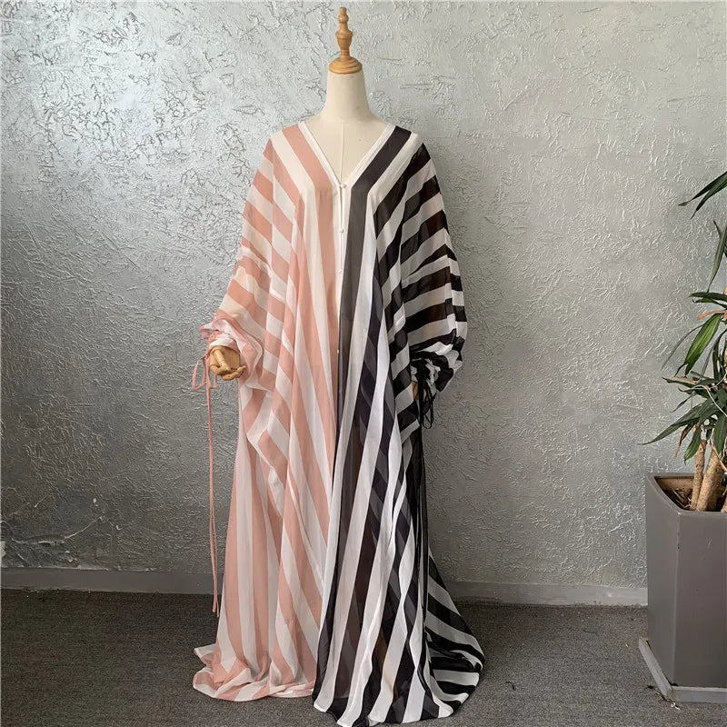 Houseofsd Fashion African Design Abaya Dubai Maxi Striped Loose Dress Robe Gown Muslim Lady European American Clothes With Inner