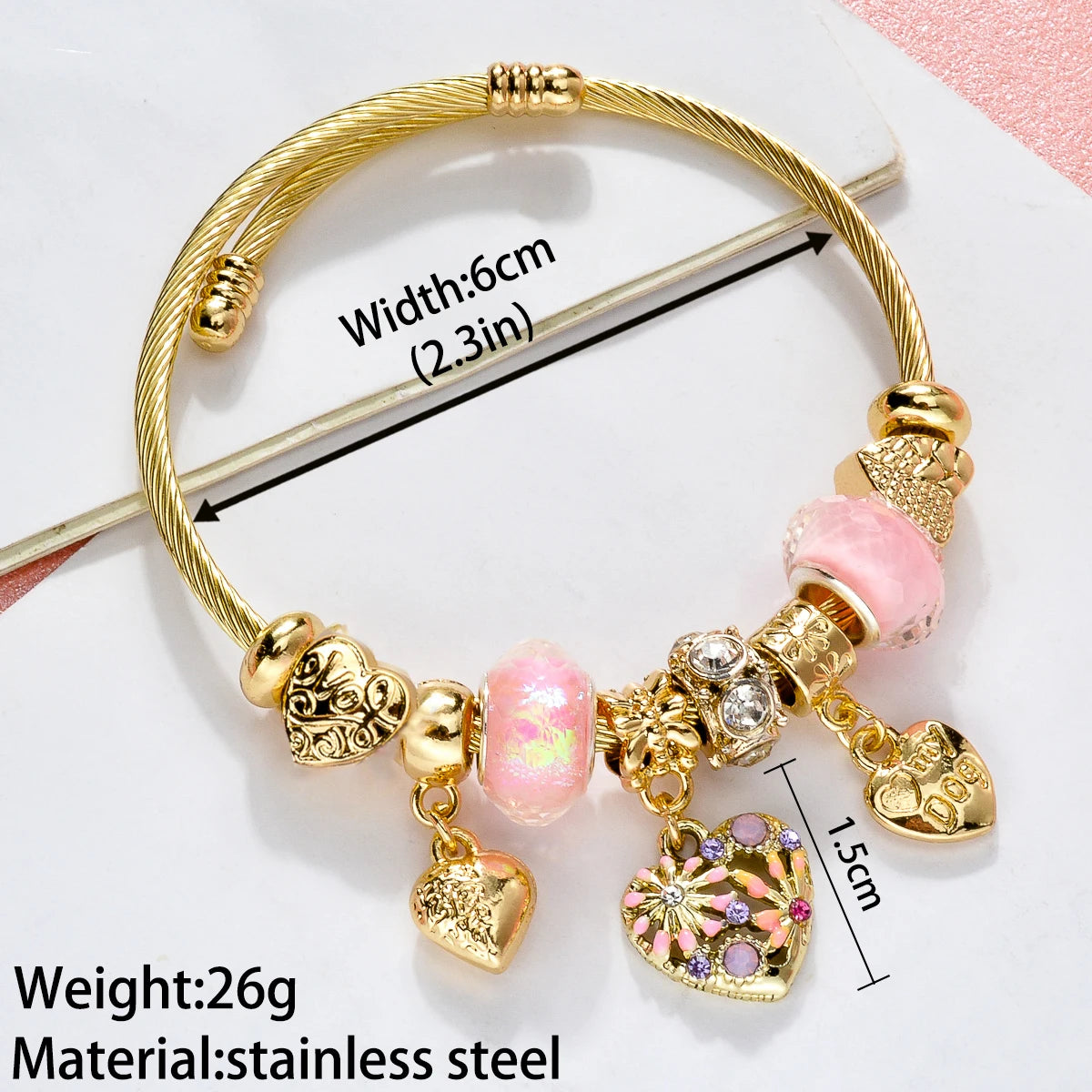 ZEADear DIY Jewelry Pandora Bracelet Gold Color Stainless Steel Cable Wire Bangle Y2K Enamel Heart Charm For Women Girl Birthday