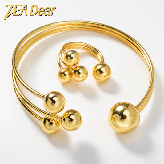 ZEADear Italian Jewelry Sets Fashion Bracelet on Hand Gold Color Bangle Daily Wear Party Rings for Men Women Christmas Gift