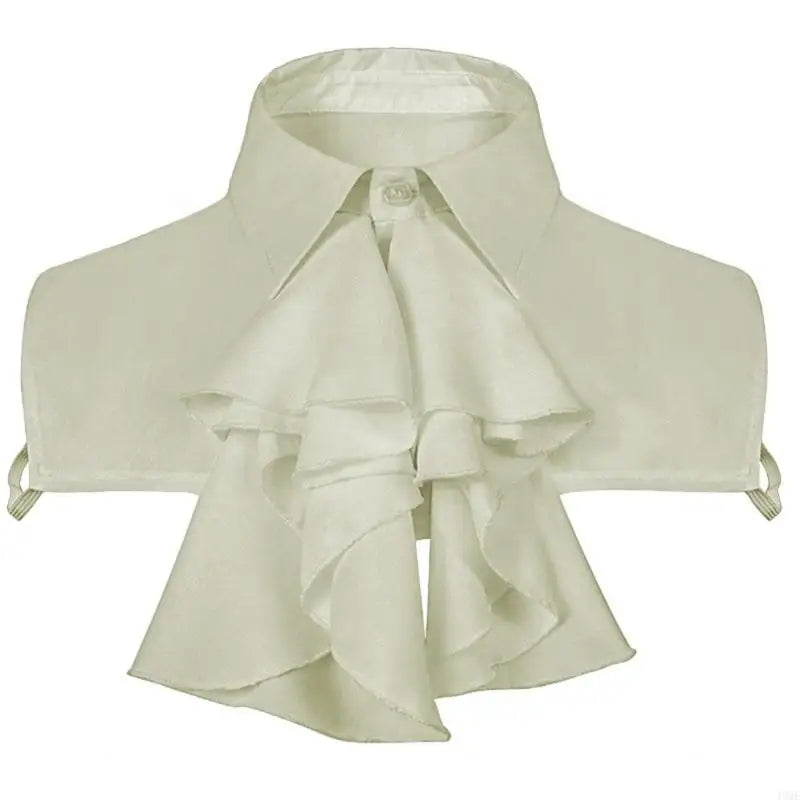 49ME Removable Shirt Collar Elegant Ruffled Front Jabot Half Blouse Layering Faux Collar Insert for Womens Victorian Outfit