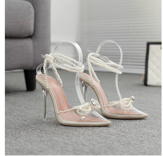 Summer Pointed Crystal Fairy Ladies Wind Sandals Rhinestone Butterfly-knot Transparent High Heel Women Sandals Fashion Shoes