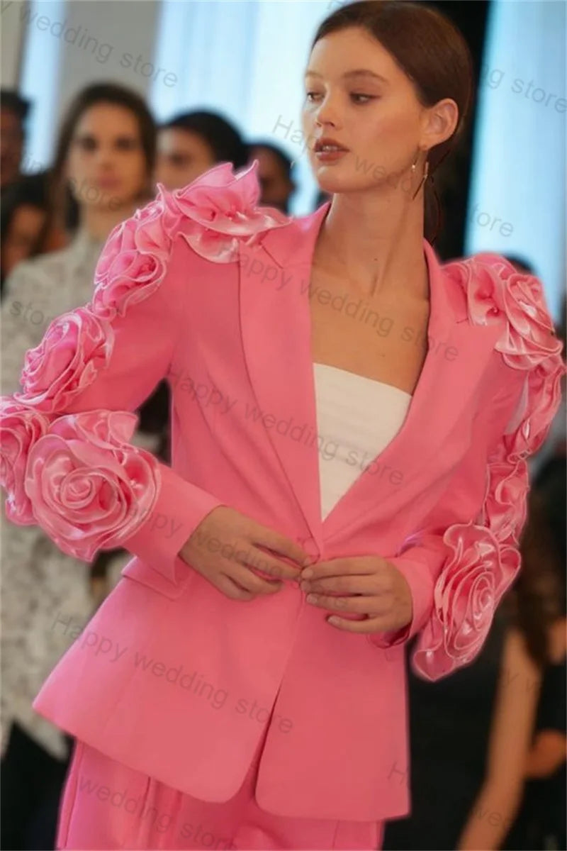 Elegant Pink Blazer with 3D Floral Embellishments