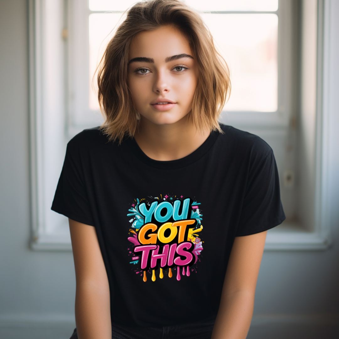 "You Got This" Colorful Black Tee Shirt image 2