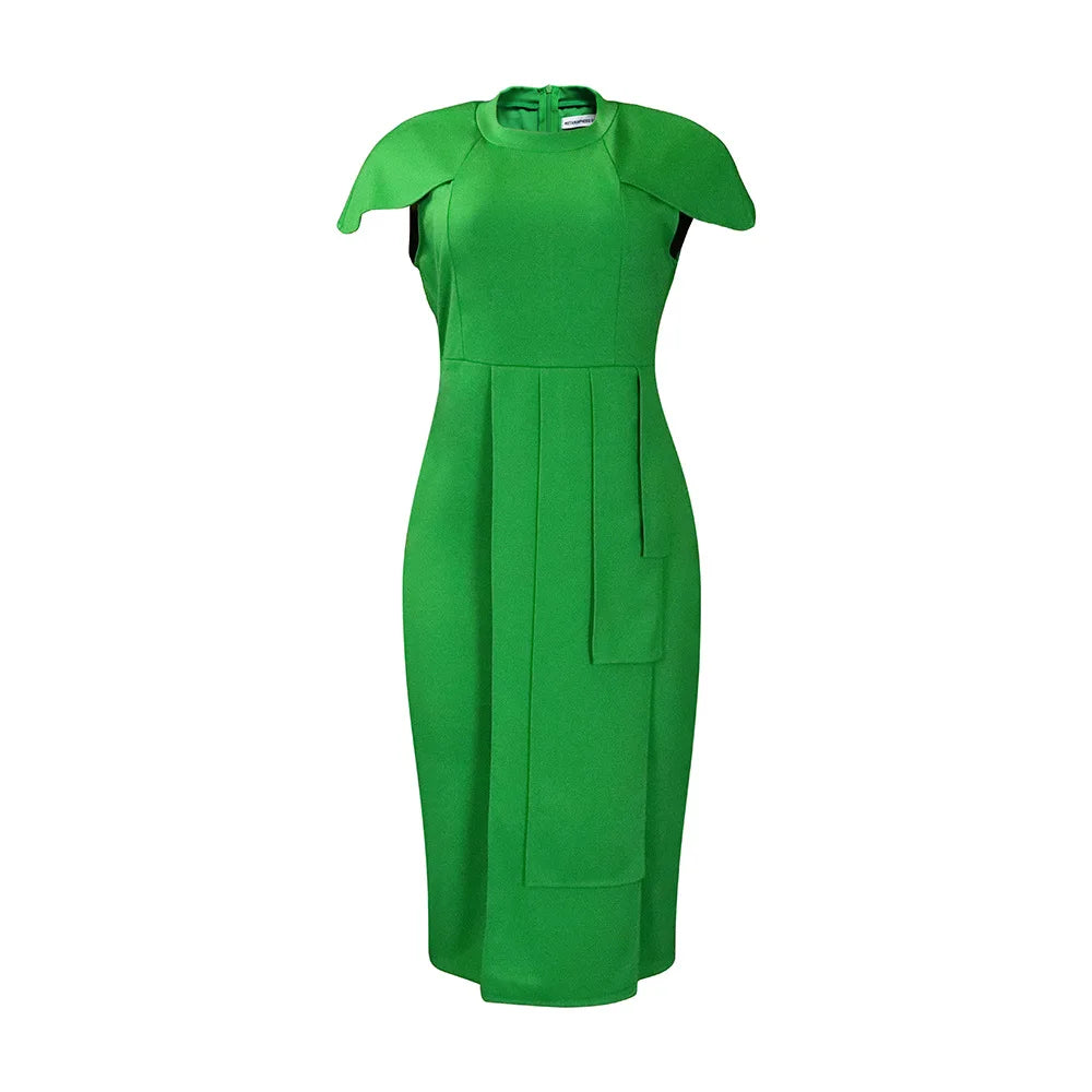 Modest Church Dresses for Women Elegant Classy Bodycon Short Sleeves Ruffles Party Office Ladies Midi Female Gowns African New