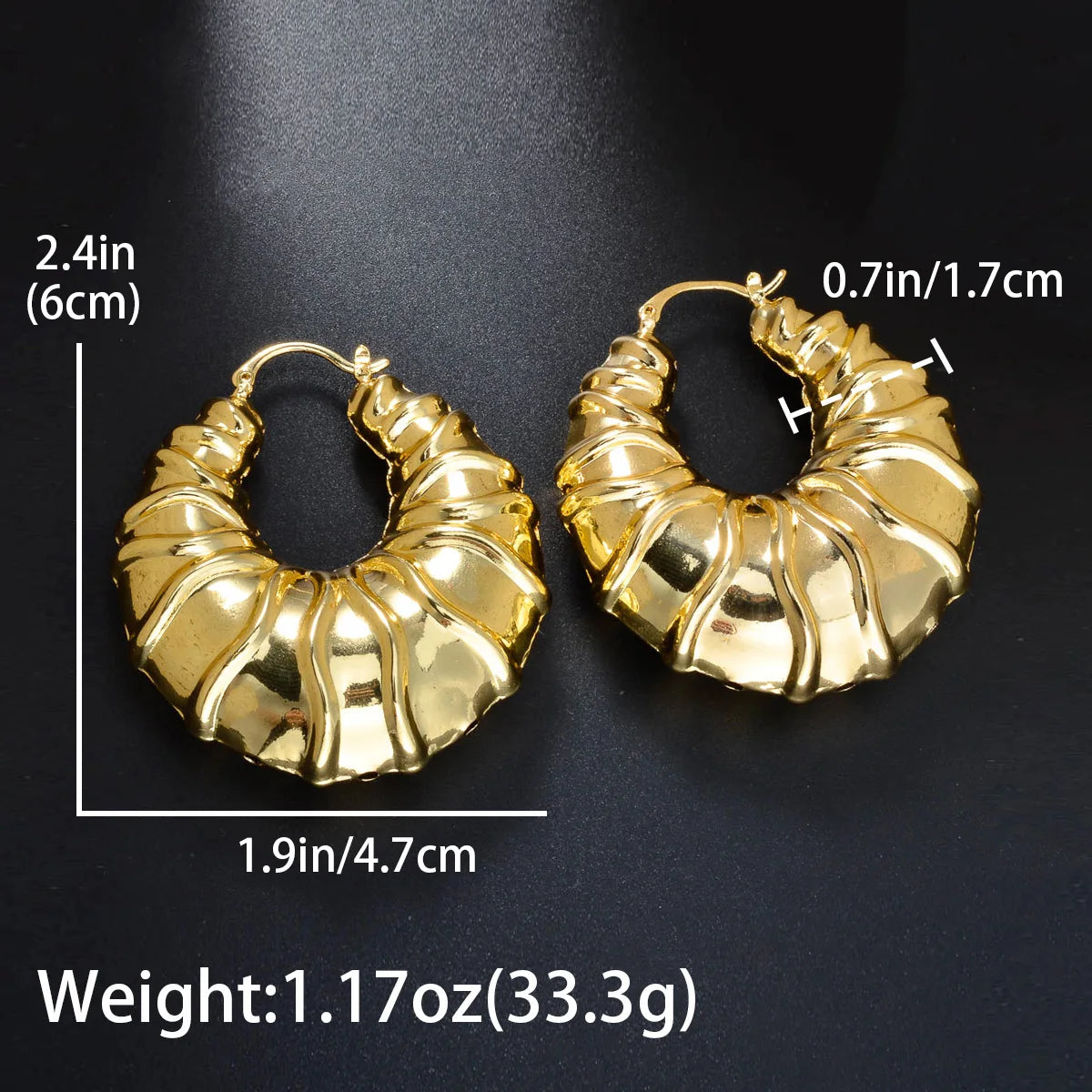 Dubai Custom Jewelry big earring hoop for women Dubai 18k gold plated hollow chunky statement texture Accessories Wedding Party