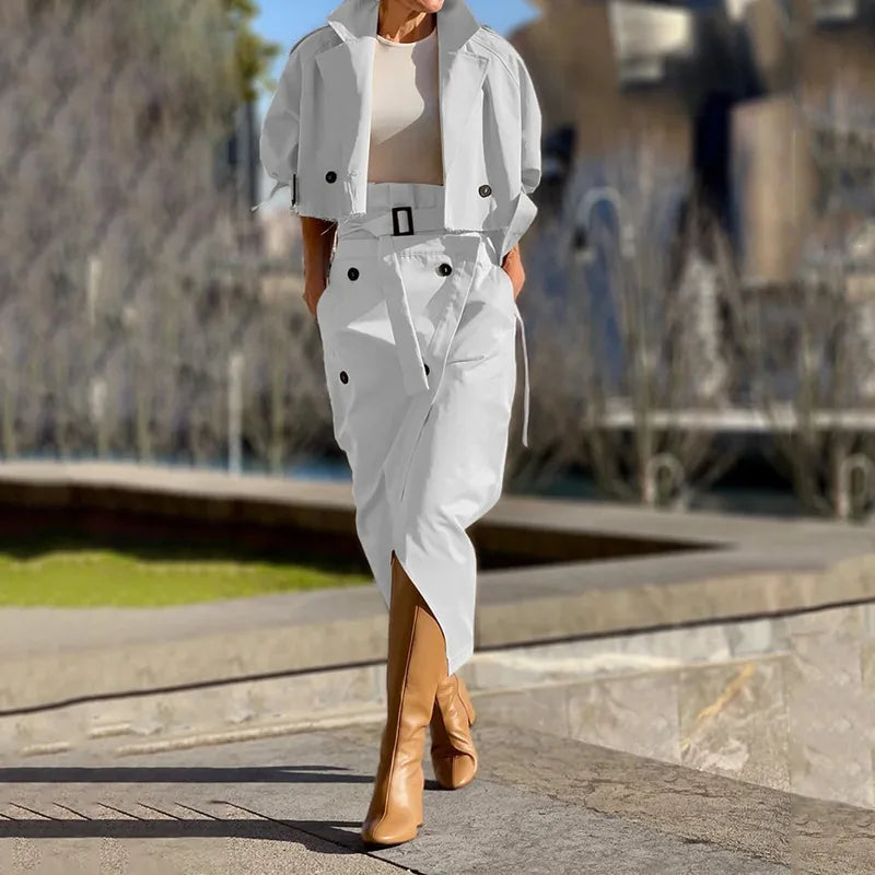 Two-Piece Trench Skirt Set