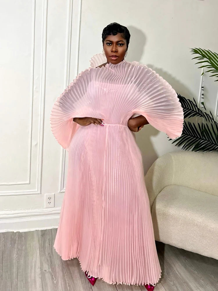 Plus Size Pleated Dresses For Women Elegant Evening Party African Prom Dress Luxury Casual Female Fashion Clothing High Quality