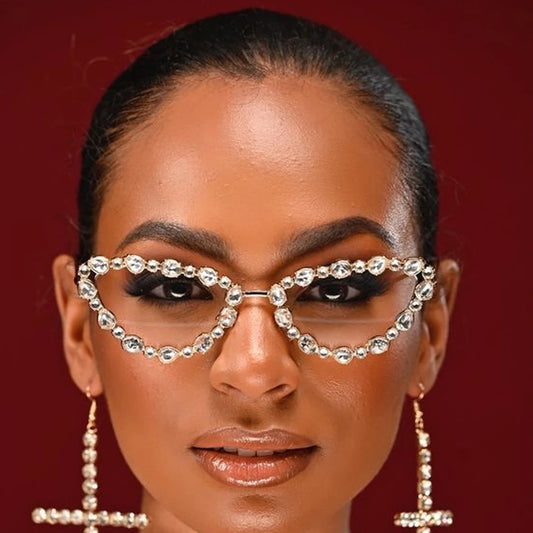 Ins Fashion Rhinestone Geometric Sunglasses Frame Eye Decoration  Women 2024 Trend Simple Crystal Eyeglass Glasses Face Jewelry