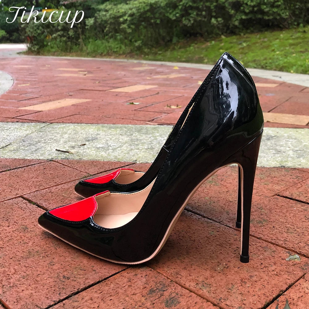 Tikicup Love Heart Patchwork Women Pointed Toe Stiletto High Heel Shoes 12cm 10cm 8cm Customize Ladies Chic Designer Pumps