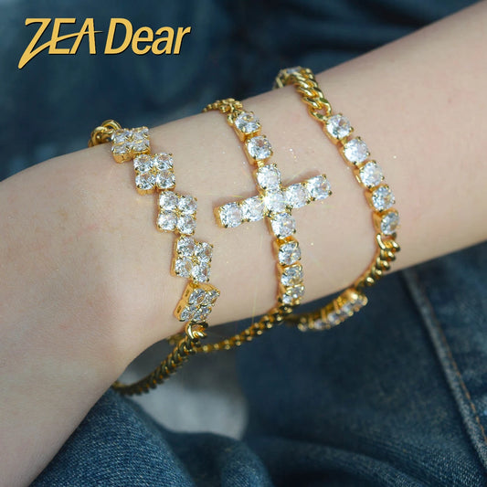 Bohemia Jewelry Shiny Zircon Bracelet Romantic Gift for Girls Classic Charms Bracelets Gold Plated Cuban Chain Wrist