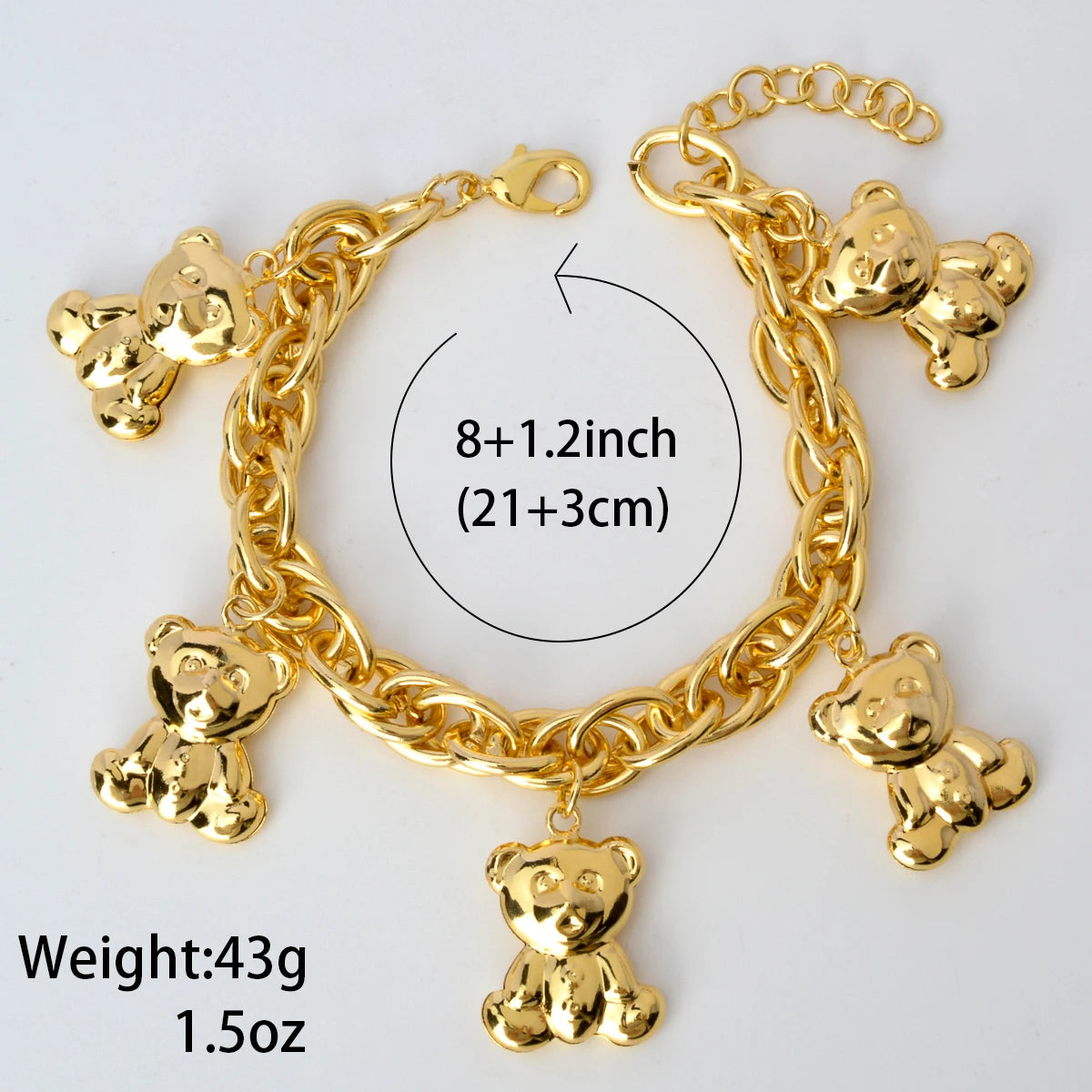 African Fashion Gold Plated Charm Bracelets Bear Pendant Copper Bracelets For Women Lover Adjustable Chain Bracelet Party Gifts