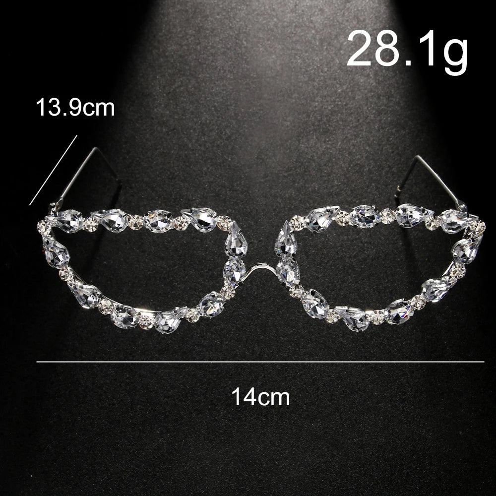 Ins Fashion Rhinestone Geometric Sunglasses Frame Eye Decoration  Women 2024 Trend Simple Crystal Eyeglass Glasses Face Jewelry