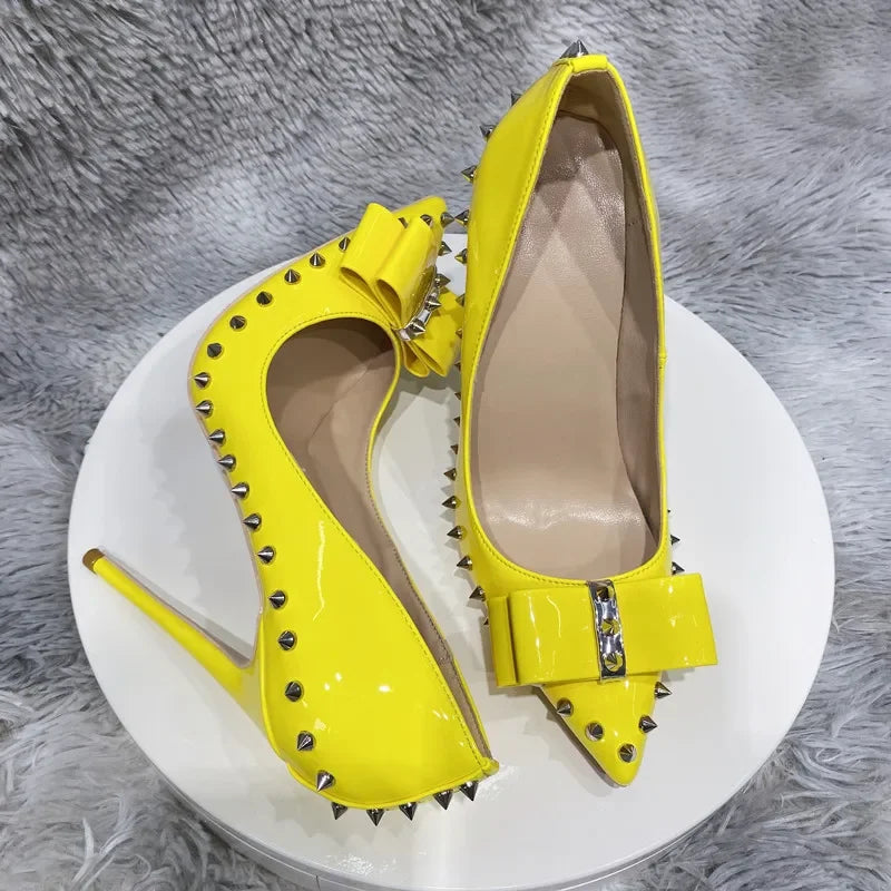 Heelgoo 2025 Newly 12cm 10cm 8cm Spikes Bow Women Sexy Pointy Toe High Heel Shoes Party Dress Stiletto Pumps Plus Size 33-46