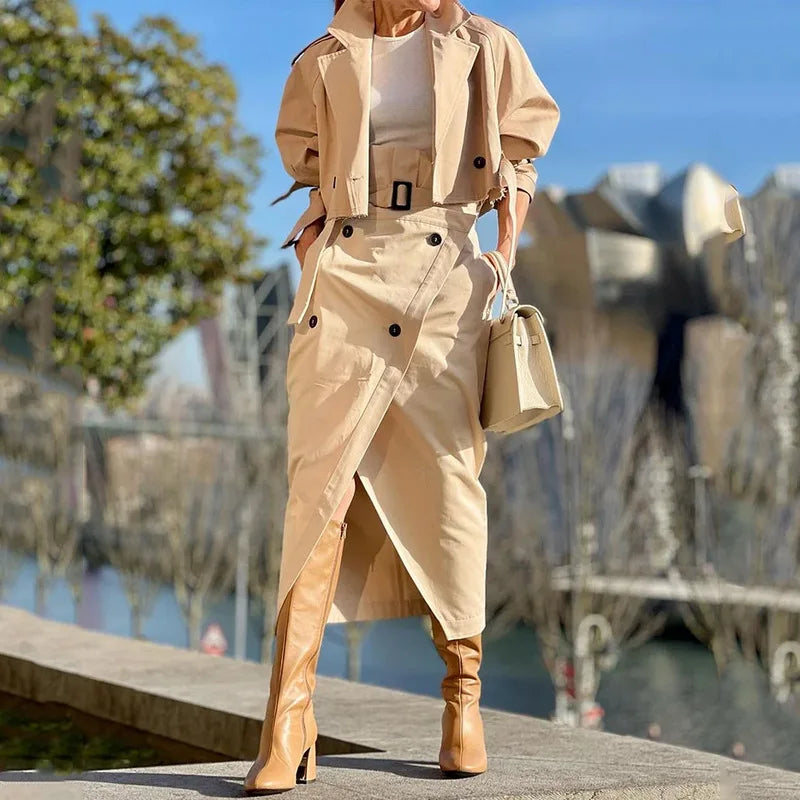 Two-Piece Trench Skirt Set