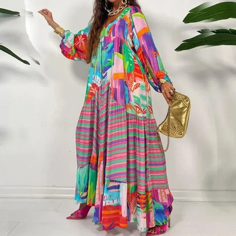 Long Dress Women Party Dashiki African Loose Pleated Beach High Waist Summer Big Dresses Prom Formal Belt Maxi Work Vestidos