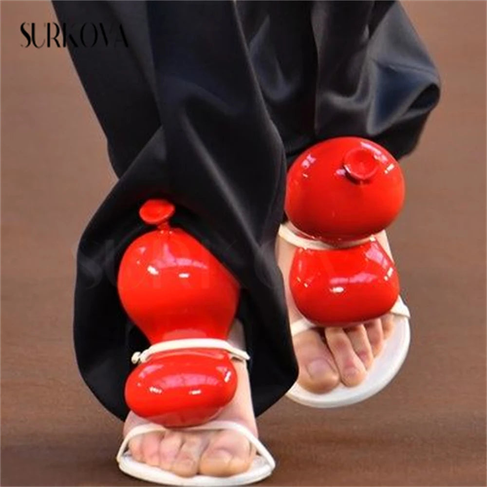 Red Balloon Fashion Sandals for Women Peep Toe High Heels Elegant 2023 Shoes Causal Buckle Strap Lady Outfit Luxury Chic Sandals