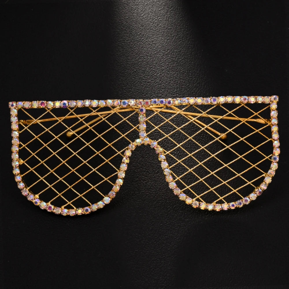 Colorful Crystal Mesh Eyeglasses Frames No Lenses Face Accessories 2025 Exaggerate Rhinestone Sunglasses Glasses Party for Women