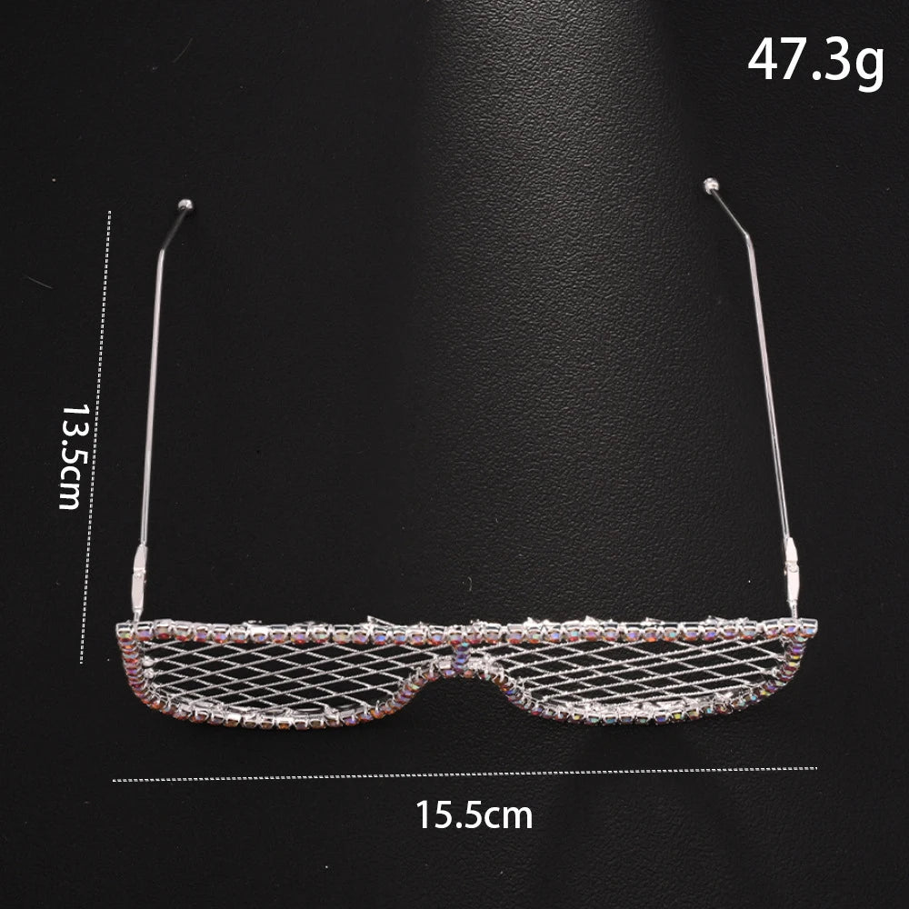 Colorful Crystal Mesh Eyeglasses Frames No Lenses Face Accessories 2025 Exaggerate Rhinestone Sunglasses Glasses Party for Women