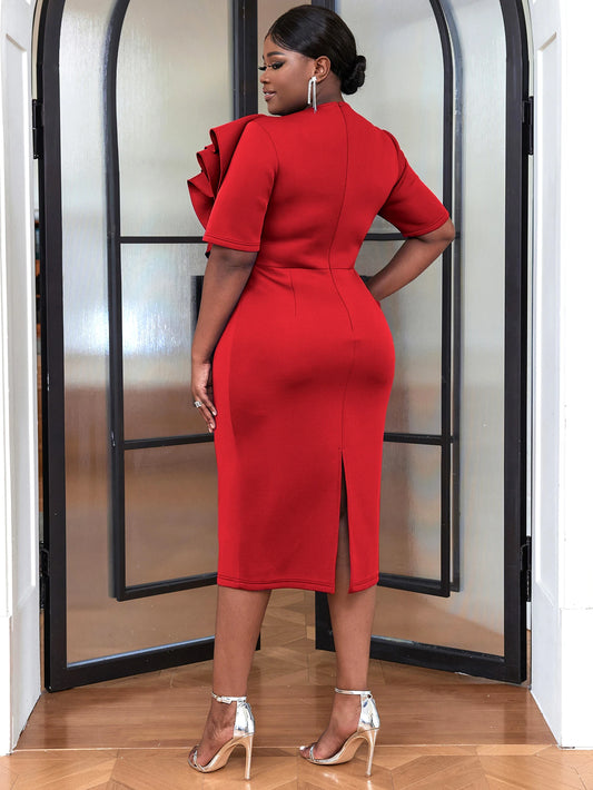 Plus Size 4XL Elegant Peplum Dress For Women O Neck Ruffle Sheath Stylish Birthday African Church Celebrate Evening Event Gown