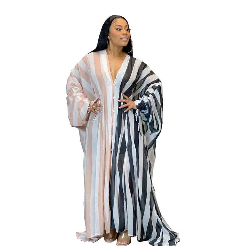 Houseofsd Fashion African Design Abaya Dubai Maxi Striped Loose Dress Robe Gown Muslim Lady European American Clothes With Inner