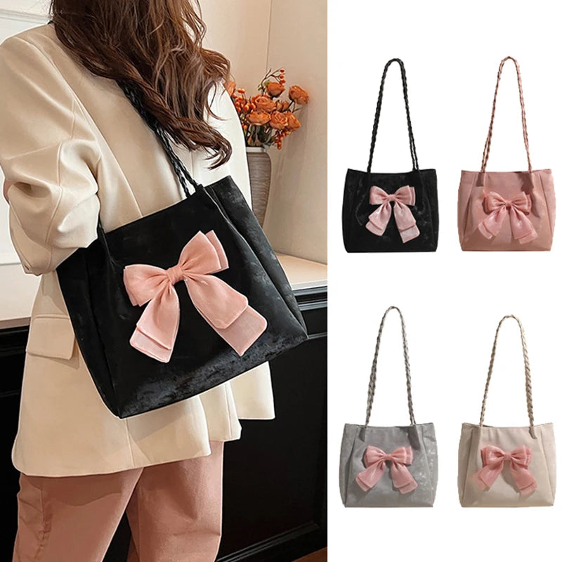 Large Capacity Butterfly Shoulder Bag Vintage Ballet Style Bag PU Leather Tote Bag Women Handbag Fashion Underarm Backpack