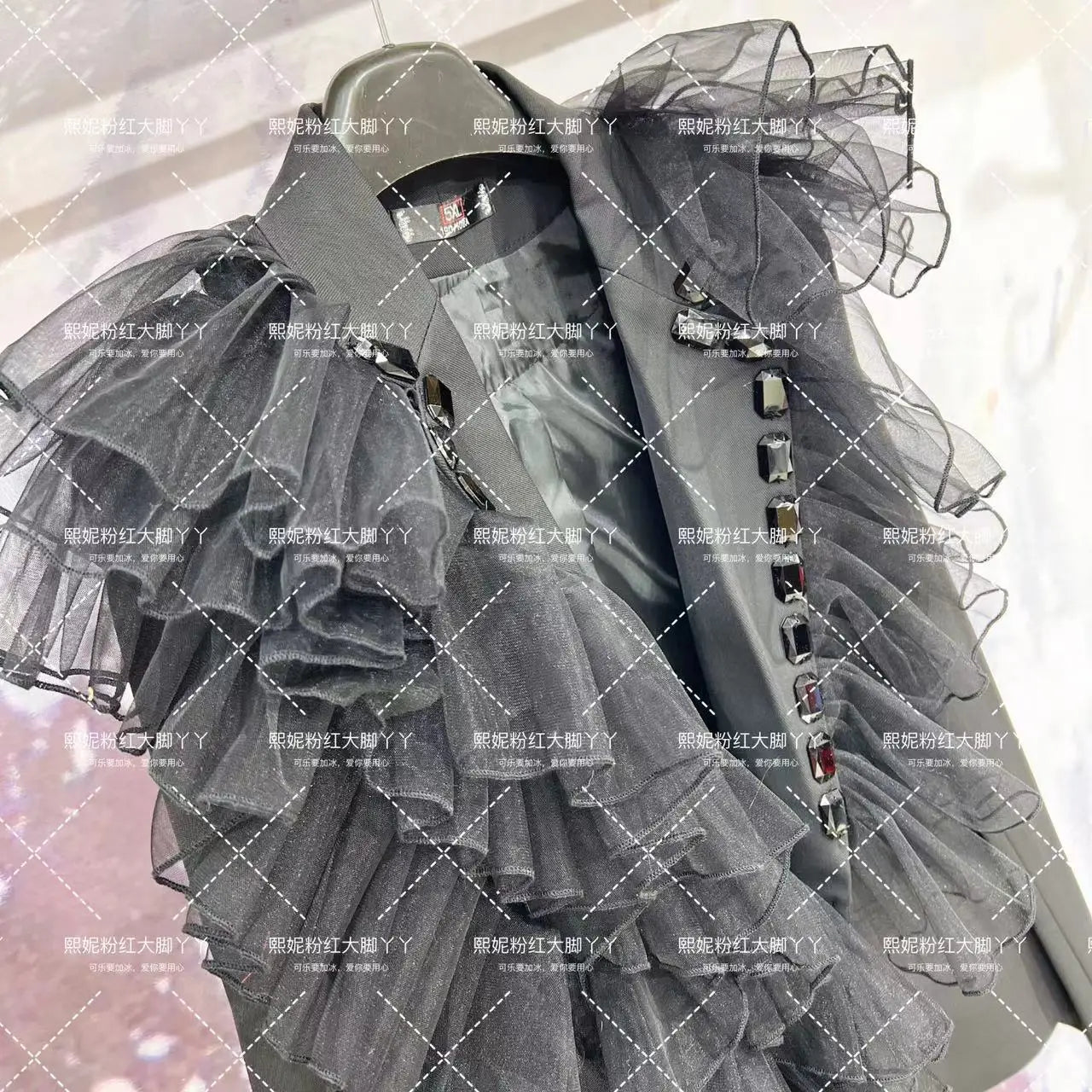 Luxury Mesh Ruffles Edge Diamonds Beaded Suits Jacket OL Rhinestones Gauze Blazers Coat Irregular Net Yarn Lotus Cardigan Tops