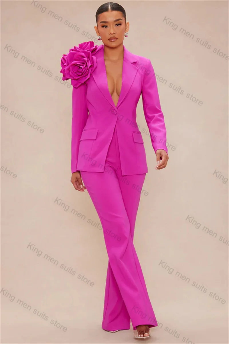 Bold Fuchsia Blazer with Statement Floral Accent