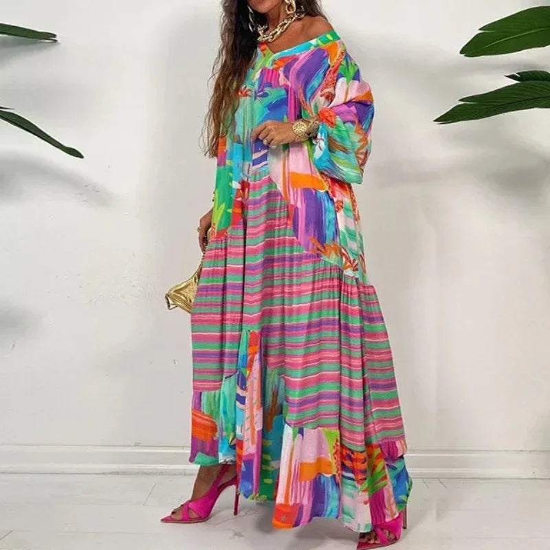 Long Dress Women Party Dashiki African Loose Pleated Beach High Waist Summer Big Dresses Prom Formal Belt Maxi Work Vestidos