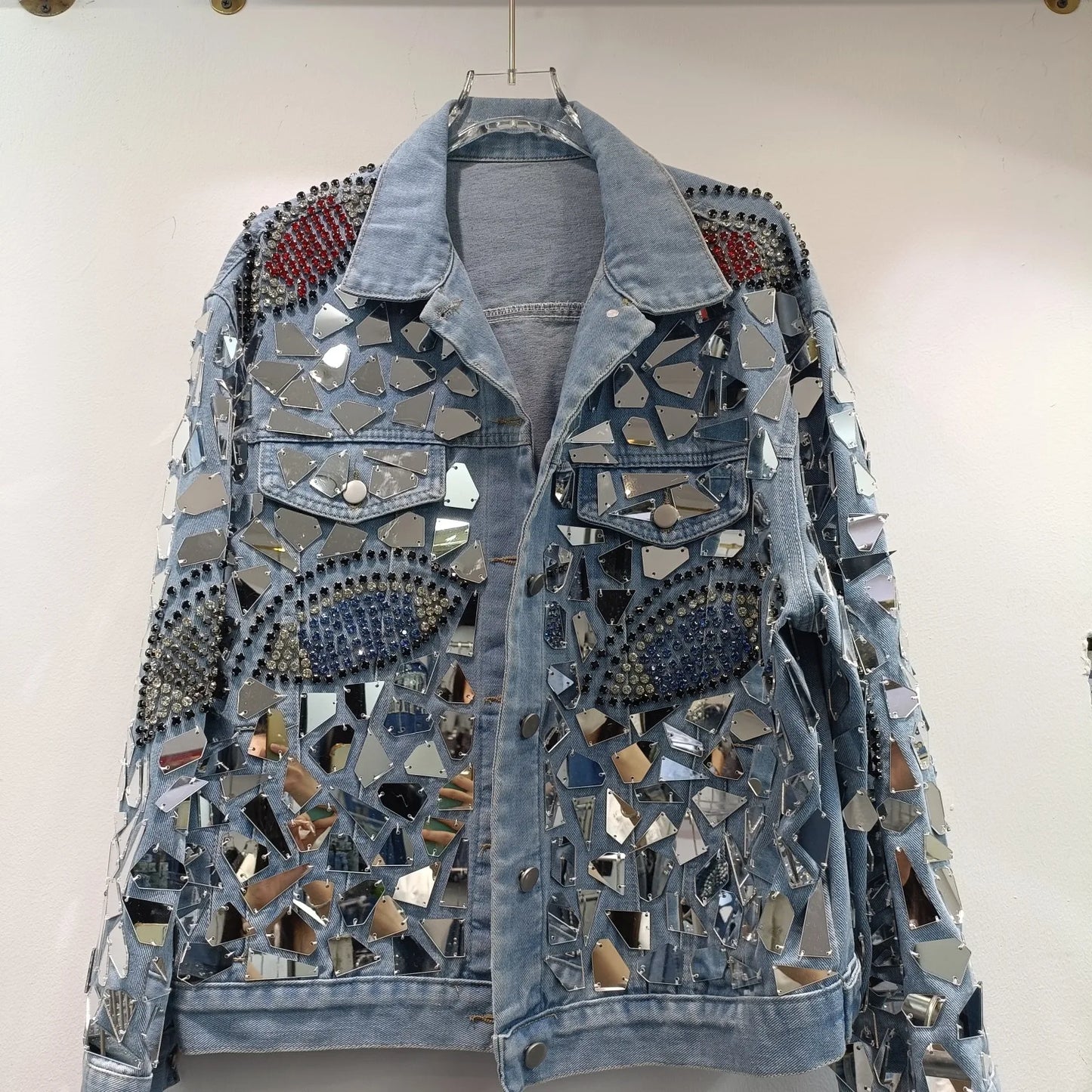 Premium Denim Jacket New Autumn Heavy Industry Sequins Handmade Diamond-encrusted Fashion Handsome Top Single-breasted Cool Coat