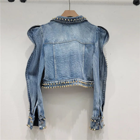 GALCAUR Solid Slimming Spliced Diamonds High Street Jackets For Women Lapel Long Sleeves Patchwork Single Breasted Coat Female