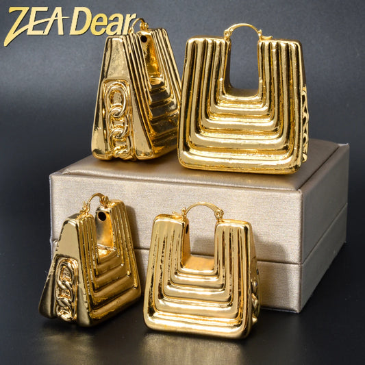 ZeaDear Chunky Smooth Big Earring For Women 18K Gold Color Geometry Drop Ear Ring 2024 For Dubai African Nigeria Wedding Party