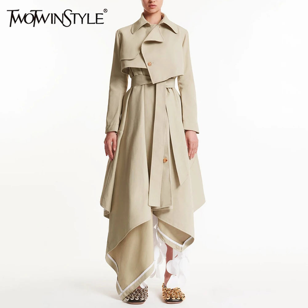 Elegant Asymmetrical Hem Trench Coat