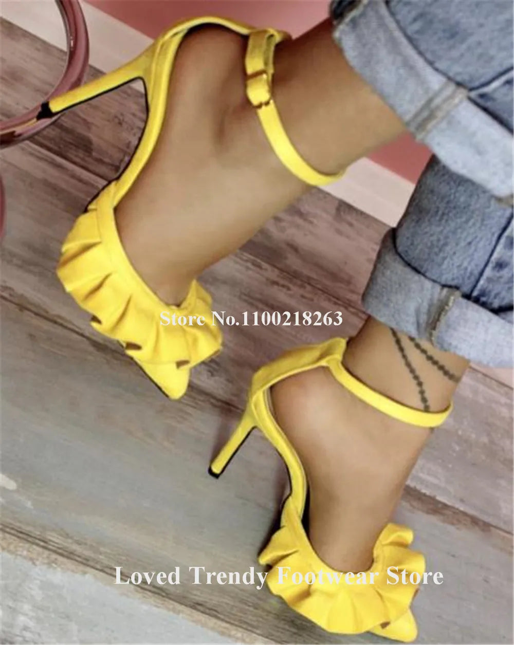 Newest Purple Yellow Red Suede Fringes Thin Heel Pumps Elegant Pointed Toe Ruffles Ankle Straps Stiletto Heel Dress Shoes