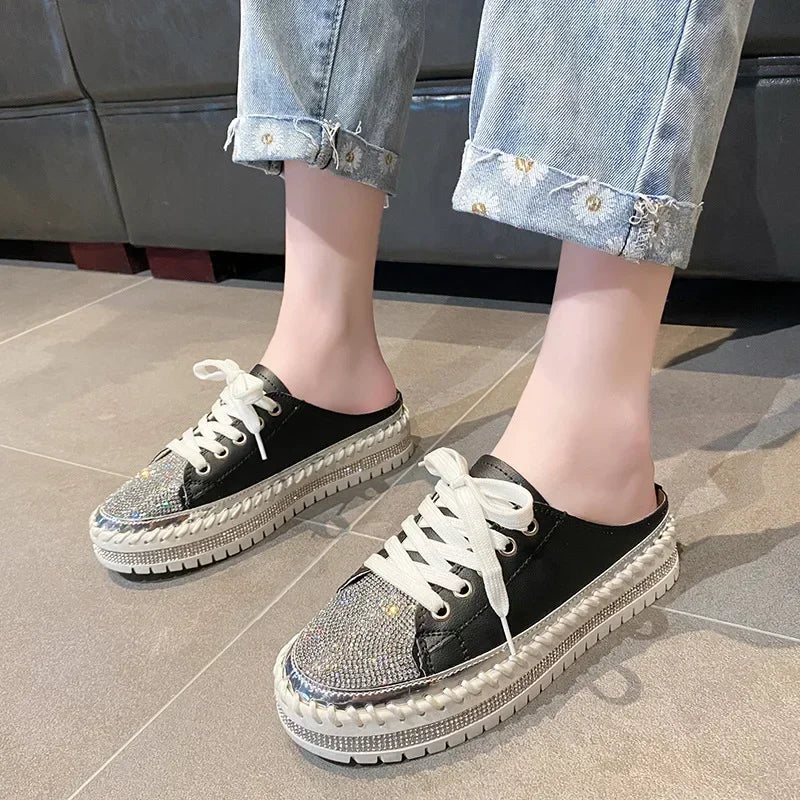 2024 New Rhinestone Good Walking Vulcanize Shoes Women Diamond Thick Soled Shoes 5 Colors Sequin Fashion Board Shoes Size 43