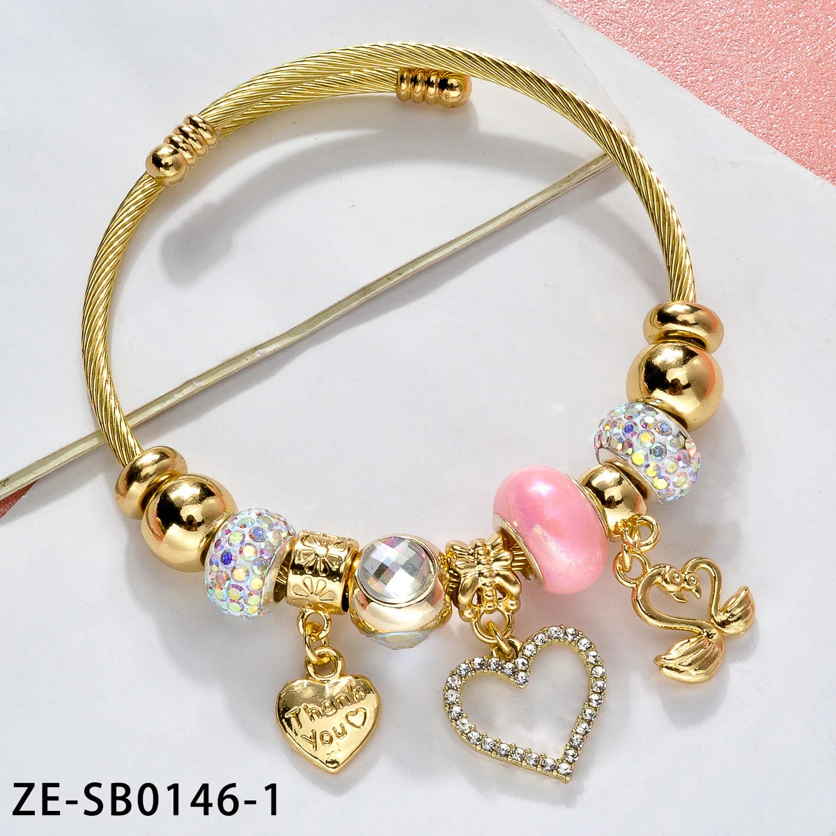 ZEADear DIY Jewelry Pandora Bracelet Gold Color Stainless Steel Cable Wire Bangle Y2K Enamel Heart Charm For Women Girl Birthday