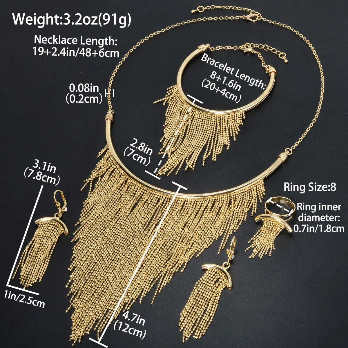 Diana baby Fashion jewelry 18k Gold Plated Tassels Earring Necklace Bracelet Wedding Bride jewelry Sets For Women