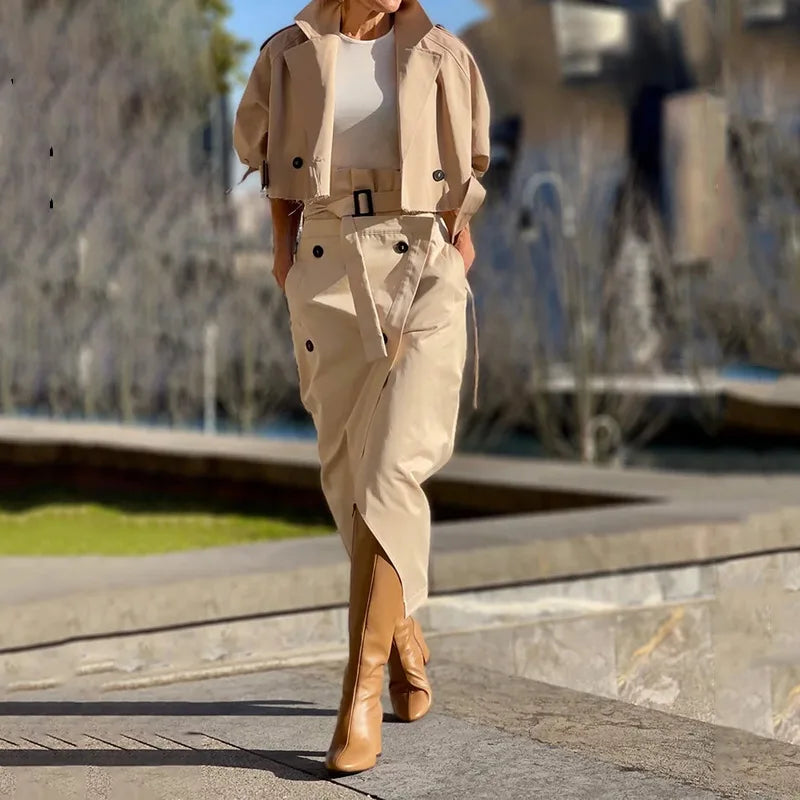 Two-Piece Trench Skirt Set