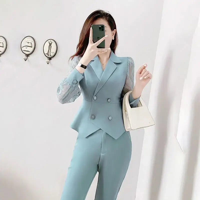 Blazer Sets Trend Jacket for Women Elegant Set 2 Pieces Luxury Luxury Women's Suits Two Parts Tailoring Korean Clothing Coat Hit