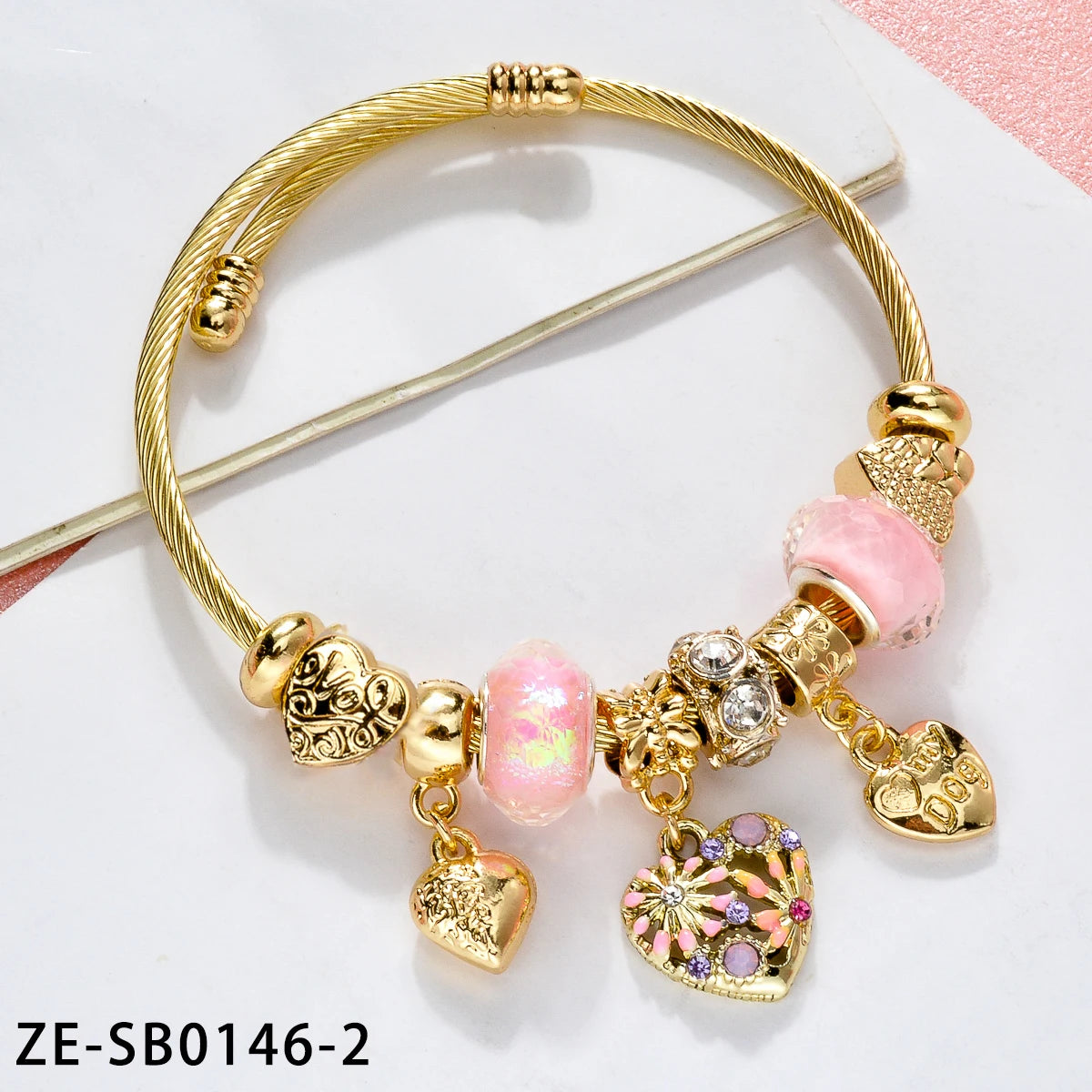 ZEADear DIY Jewelry Pandora Bracelet Gold Color Stainless Steel Cable Wire Bangle Y2K Enamel Heart Charm For Women Girl Birthday