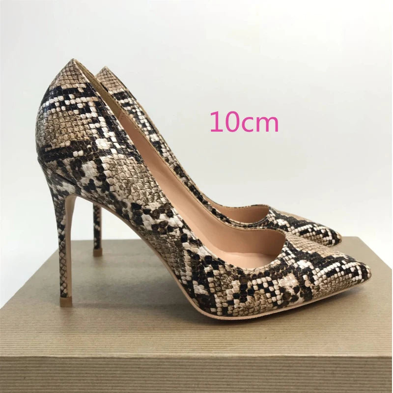 Brown Snake Print 12cm Extreme High Heel Pointed Toe Women Pumps Valentine Stiletto Woman Shoes Party Evening YG027 ROVICIYA