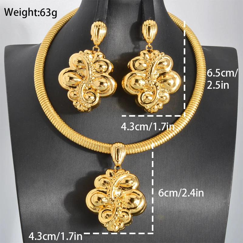 ZEADear African 18K Gold Color Jewelry Set for Women Flower Leaf Earrings Pendant Necklace Nigerian Italian Wedding Party Gift